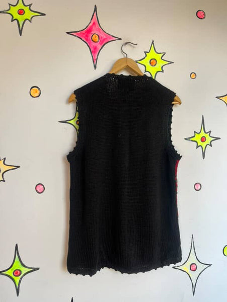Vintage 80s 90s Plaid Patchwork Embellished Ugly Christmas Sweater Vest | M