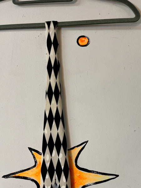 Vintage 90s Looney Tunes Paris Silk Tie – Black & White Harlequin Print Necktie