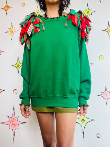 Vintage 80s Tacky Ugly Christmas Sweater w Bows | Holiday Party Sweater | M