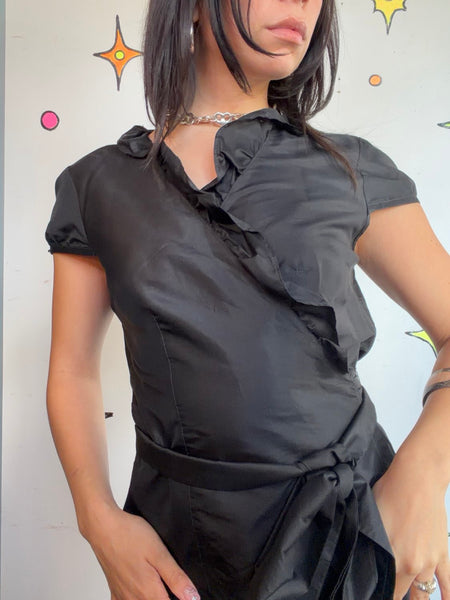 90s Anne Taylor Silk Wrap Blouse Quiet Luxury Office Siren Satin Ruffle Top M