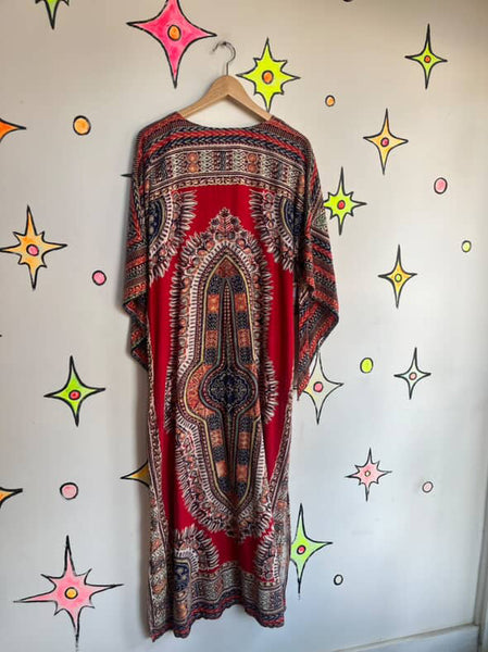 Vintage African Dashiki Maxi Dress - Boho Ethnic Print - Unisex Festival Wear