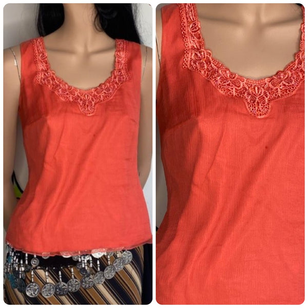 Vintage Orange Silk Beaded Top | Y2K Glam Boho Fairy Grunge Fantasy Blouse - S