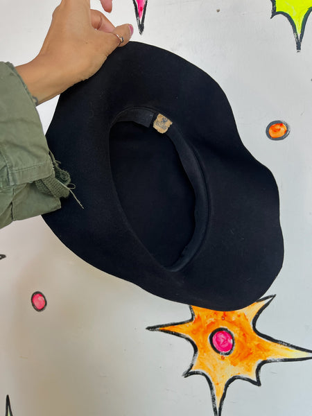 Vintage 50s Black Felt Goth Sun Hat | Wide Brim Witchy