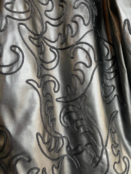 Y2K Vegan Black Faux Leather Jacket Western Embellished Boho Fairy Grunge - XL