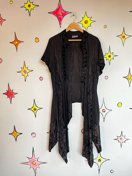 Vintage Black Kimono Jacket Top Duster Whimsy Goth Witchy Boho Grunge - Size L