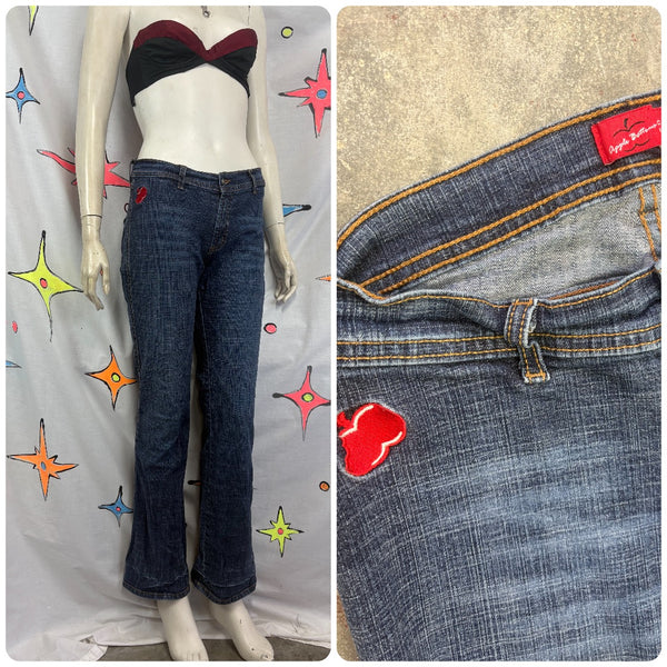 Y2K Apple Bottom Jeans Dark Wash Denim Low Rise McBling Size 8