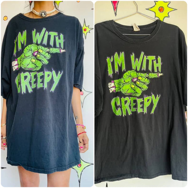 90s Y2K | I'm With Creepy Tee T Shirt | Halloween Monster Goth Zombie Tee | 3X