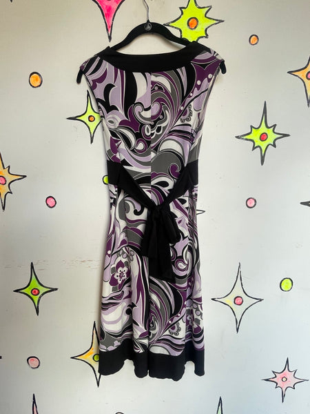 Y2K Deep Purple Paisley Fairy Grunge Slinky Stretchy Asymmetrical Mini Dress M