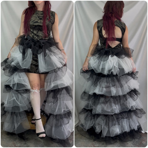 Y2K Black & White Tulle Petticoat Tutu Skirt | Fairy Grunge Goth Cupcake Skirt