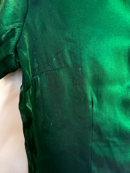 Emerald Metallic Button Up Shirt - 90s Vintage Fairy Grunge Cyber Party Top M/L