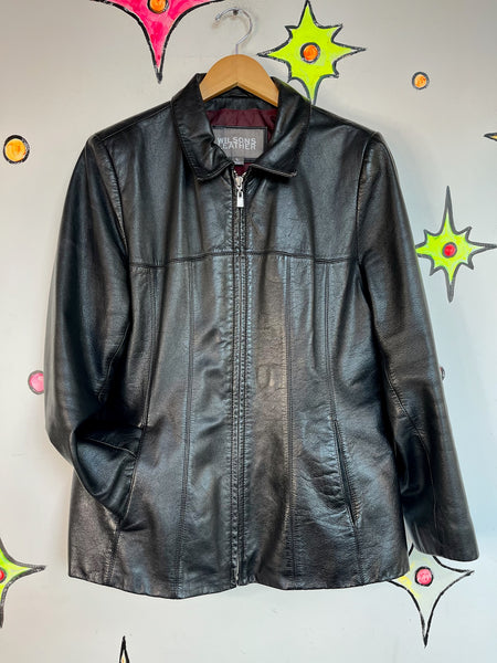 Vintage 90s Y2K Black Leather Grunge Zip Up Racing Jacket – Wilsons Leather – L