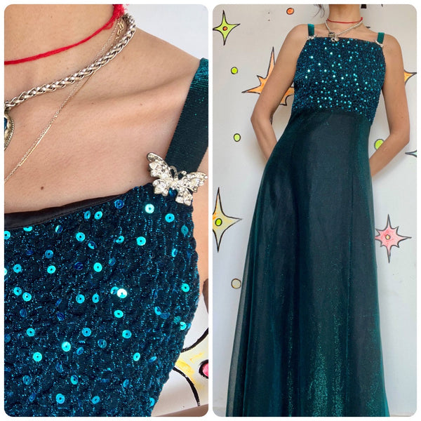 Vintage 90s Y2K | Shiny Sparkle Glitter Fairy Formal Slip Dress Cocktail Prom 10