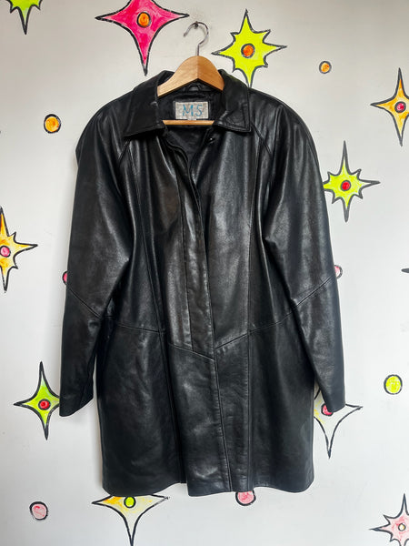Vintage 80s 90s Black Leather Trench Coat – Goth Grunge Matrix Style – Size M