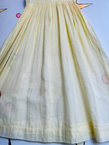Vintage 1950s Pastel Yellow Fit & Flare Day Dress - Semi-Sheer - Size Small
