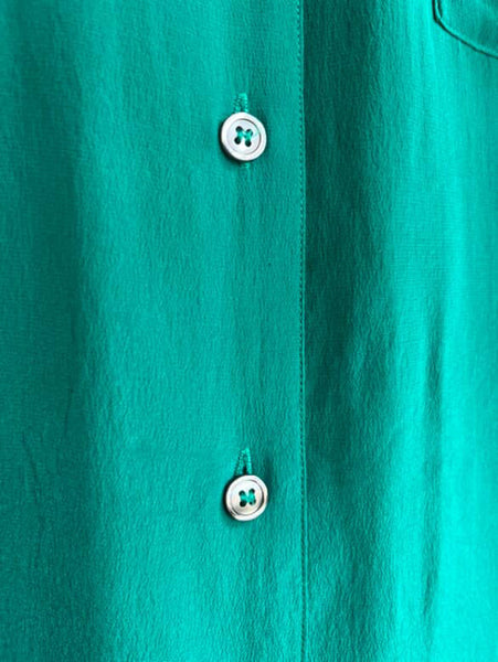 Vintage 80s 90s Emerald Green 100% Silk Blouse | Classic Luxe Shirt | M (8)