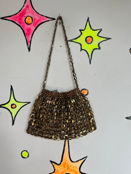 Gold Metal Beaded Chainmail Bag Medievalcore Art Deco Evening Purse