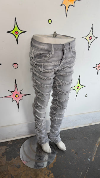 Y2K Low Rise Distressed Jeans Gray Wash Denim Fairy Grunge Boho 2000s - 16