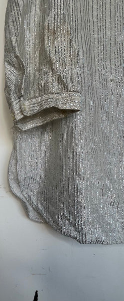 60s 70s Metallic Silver Top Retro Disco Space Age Party Blouse XL