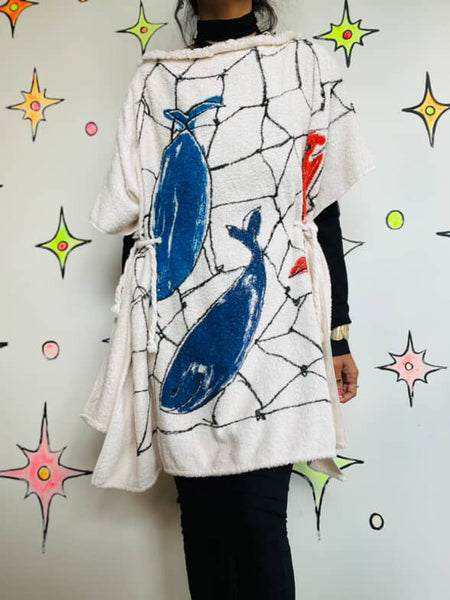 Vintage 70s 80s Wearable Art Boho Festival Beach Towel Avant Garde Poncho Cape