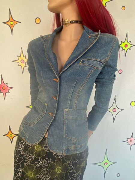 Y2K Fitted Denim Blazer Jacket Glo Brand 2000s Bratz Streetwear Casual S