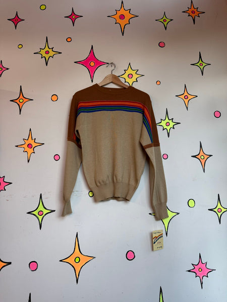 Vintage 70s Rainbow Striped Sweater | Retro Hippie Knit Pullover Skater Grunge M/L