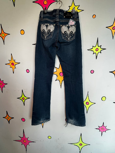 Y2K Rhinestone Denim Flare Jeans Low Rise Embellished Indie Sleaze McBling XS