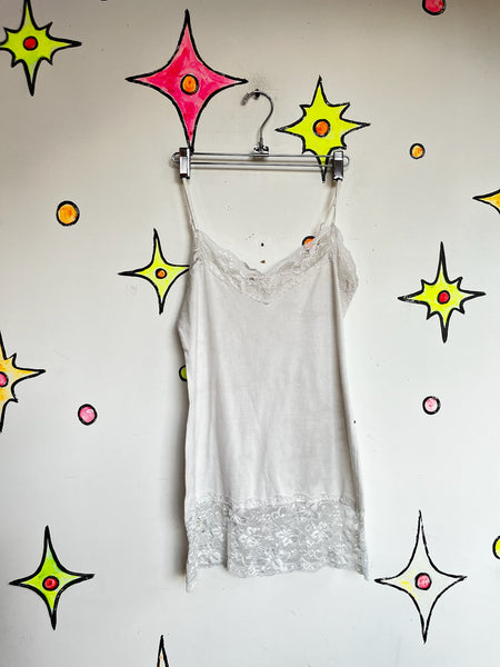 Vintage Y2K White Lace Trim Fairy Grunge Baby Doll Cami Top – Size L
