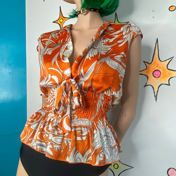 90s Y2K Abstract Tattoo Print Fairy Grunge Top Tiki Hawaiian Aesthetic M
