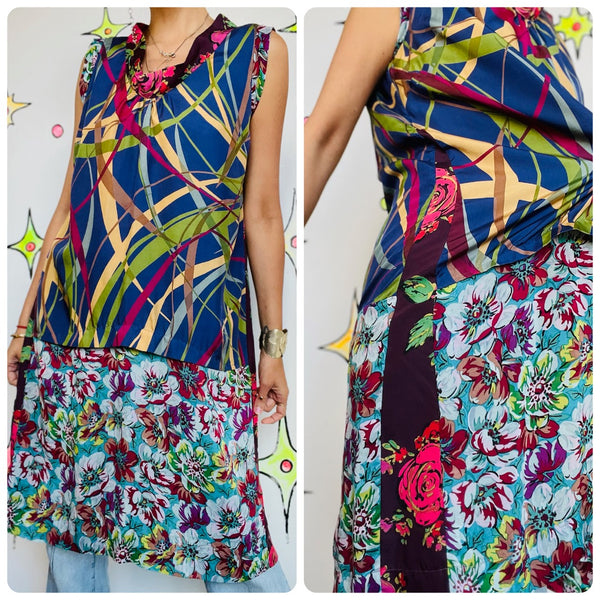 Vintage Johnny Was Silk Patchwork Midi Dress - Boho Fairy Grunge Artwear - M