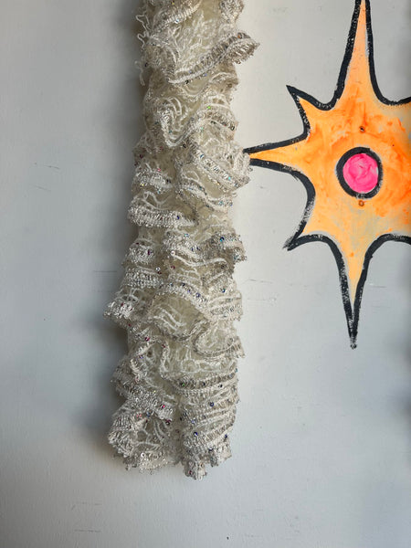 Y2K White Sequin Scrunch Scarf Cabbagecore Fairy Grunge Rococo Ruffle Boa Wrap