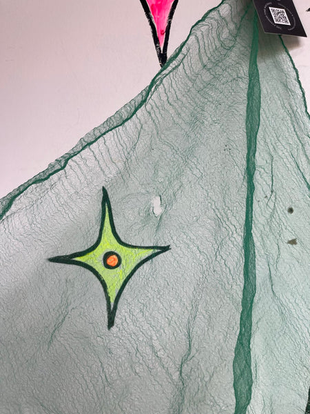 Vintage 50s 60s Green Sheer Chiffon Neck Scarf Retro Pin Up Glam
