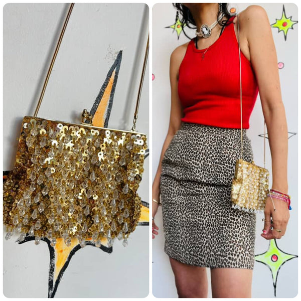 Vintage Gold Beaded Kisslock Crossbody Bag – Fairy Grunge Y2K Party Purse