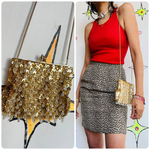 Vintage Gold Beaded Kisslock Crossbody Bag – Fairy Grunge Y2K Party Purse