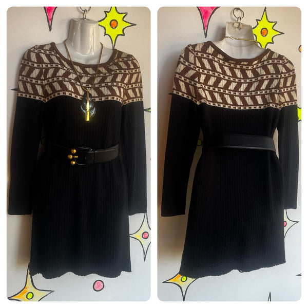 Vintage 60s 70s | LBD Rib Knit Groovy GoGo Geometric Mod Mini Sweater Dress | 4