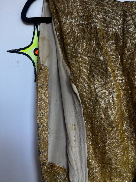 Antique 1920s Gold and Black Lace Flapper Party Dress | Gatsby Era Evening Gown