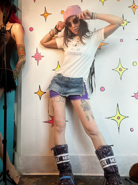 Y2K Indie Sleaze Ultra Mini Denim Skirt Lace Up 2000s Grunge McBling Clubwear XS