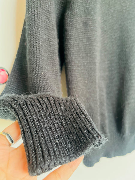 Vintage 80s Black Fuzzy Sweater Beaded Pearls | Whimsy Goth Cute Pullover M