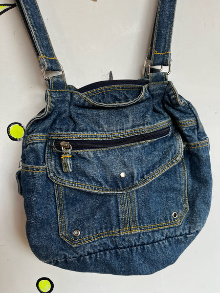 Vintage 80s Blue Denim Multi-Pocket Crossbody Bag – Fairy Grunge Boho Purse