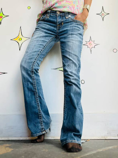 Y2K Big Star Embellished Low-Rise Jeans Indie Sleaze Fairy Grunge Flares – 26R