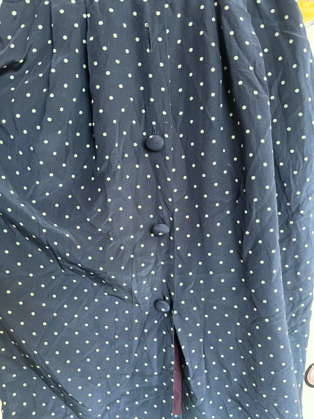 Vintage Evan-Picone Navy Polka Dot Silk Secretary Dress w/ Collar | Size 6
