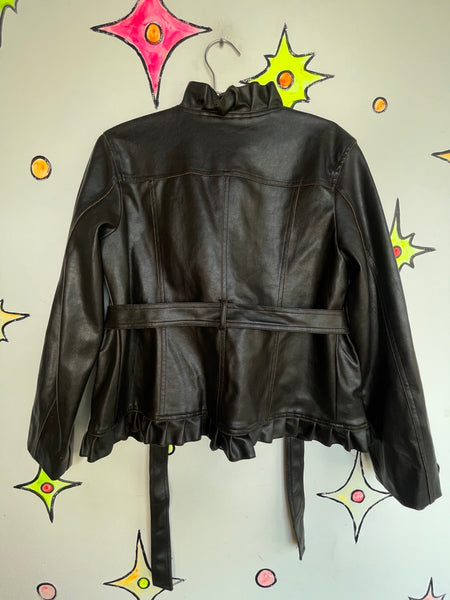Y2K Babydoll Brown Vegan Leather Jacket – Fairy Grunge Moto Retro M/L