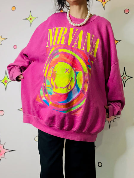 Vintage Y2K Pink Emo Grunge Fairy Oversized Nirvana Sweatshirt – L