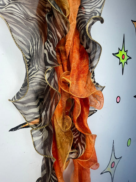 Y2K Orange Swirl Animal Print Cabbage Scarf Glitch Glam Whimsy Grunge Fairycore