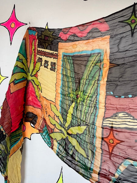 Vintage Crinkle Scarf 90s Artsy Avant Garde Boho Whimsy Wrap