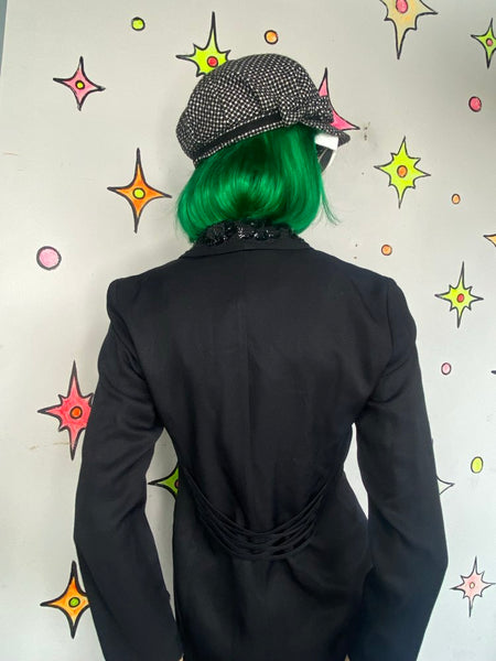 80s Black Sequined Blazer Petite Sophisticate Glam Mob Wife Maximalist S