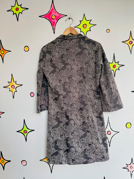 Y2K Silver Paisley Print Coat | Vamp Glam Goth Fairycore Romantic Medium - M