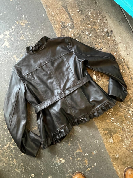 Y2K Babydoll Brown Vegan Leather Jacket – Fairy Grunge Moto Retro M/L