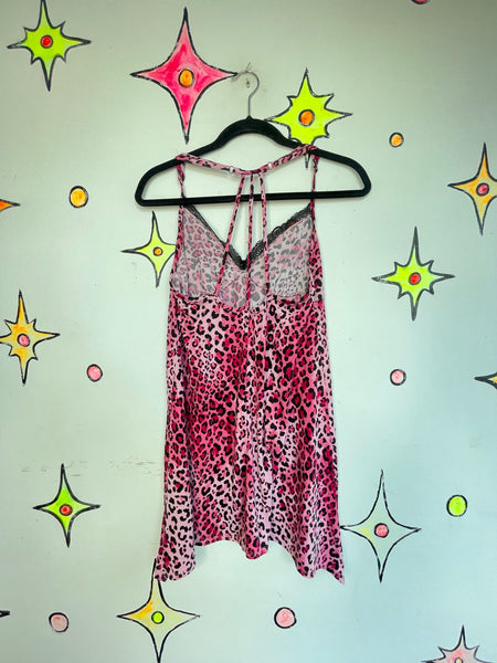 Y2K Pink Leopard Slip Dress Animal Print McBling Indie Sleaze Grunge M