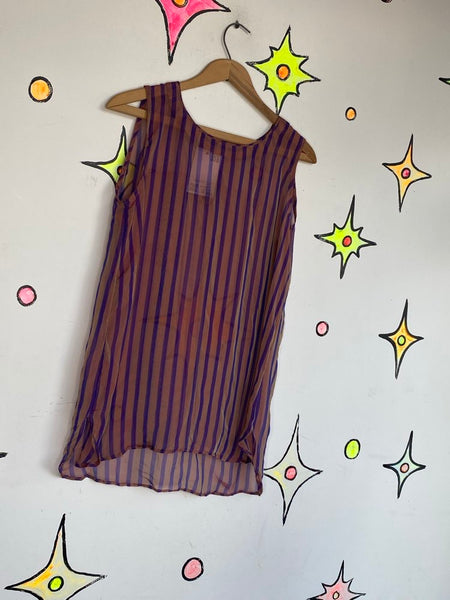 Sheer Purple Striped Silk Mini Dress or Top Fairy Grunge Romantic Piratecore M