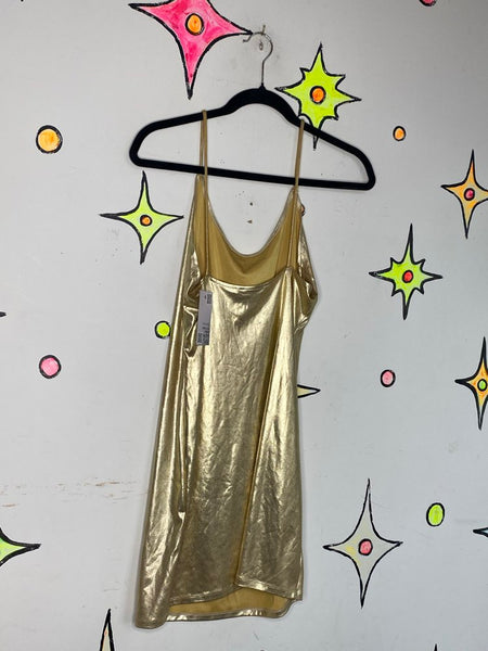 Y2K Gold Retro Metallic Mini Dress Disco / retro 80s Galactic Glam Party Dress L